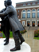 Figures of Abraham Lincoln and David Davis in “Convergence of Purpose” by sculptor Andrew Jumonville